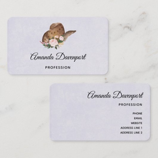 Bruin Pet van Cowgirl met roze bloemen Visitekaartje (Voorkant / Achterkant)