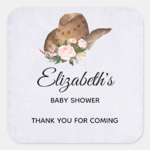 Bruin Pet van Cowgirl met Roze Flowers Party Vierkante Sticker