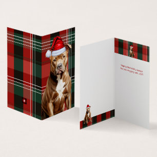 Bruin Pitbull Hond Vakantie Geplaagd Kerstmis Kaart