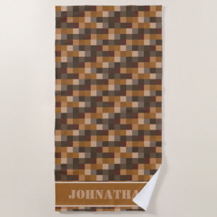 Bruin Pixelated Pattern Gamer   Gepersonaliseerd Strandlaken
