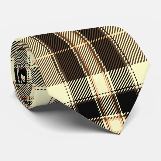 Bruin Plaid in Crème en Zwart Stropdas (Opgerold)
