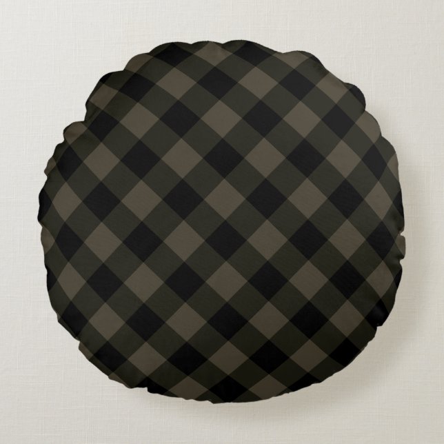 Bruin Plaid Ronde Kussen (Voorkant)