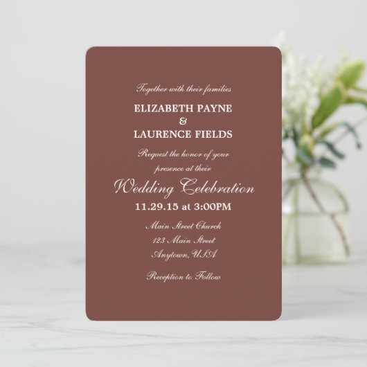 Bruin Plain Simple Wedding Invitation Kaart (Staand voorkant)