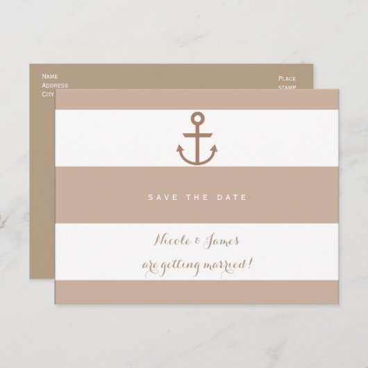 Bruin plakje en witte gestreept anker sparen de da aankondigingskaart (Voorkant / Achterkant)