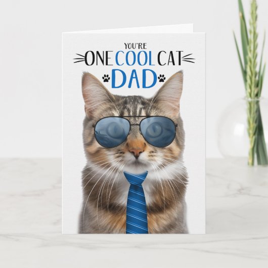 Bruin pluizig Tabby Cat Vaderdag One Cool Cat Feestdagen Kaart (Voorkant)