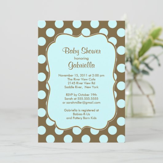 Bruin Polka Dots Boy Baby shower Kaart (Staand voorkant)