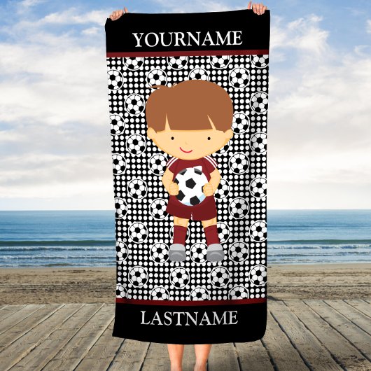 Bruin Polka Dots Voetbal Gepersonaliseerde Naam Ki Strandlaken