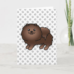 Bruin-Pommeren Cute Cartoon Dog & Paws Kaart