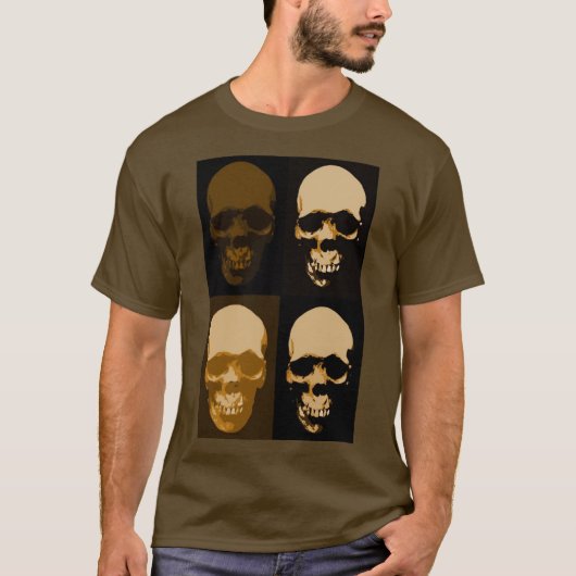 Bruin Pop Kunst Retro Stijlvolle schedel T-shirt (Voorkant)