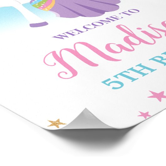 Bruin Prinses Eenhoorn Verjaardag Regenboog Welkom Poster (Hoek)