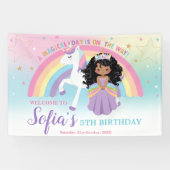 Bruin Prinses Eenhoorn Verjaardag Regenboog Welkom Spandoek (Horizontaal)