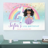 Bruin Prinses Eenhoorn Verjaardag Regenboog Welkom Spandoek (Beurs)