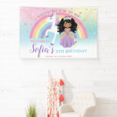 Bruin Prinses Eenhoorn Verjaardag Regenboog Welkom Spandoek (Insitu)