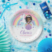 Bruin Prinses & Eenhoorn Verjaardagsfeest Regenboo Papieren Bordje (Feest)