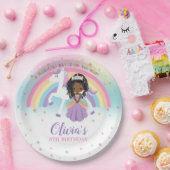Bruin Prinses & Eenhoorn Verjaardagsfeest Regenboo Papieren Bordje (Feest)