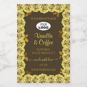 Bruin productlabel Gele rozen in bloei voeg logo t Voedselcontainer Etiket