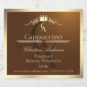 Bruin Productlabel Gouden Frame en Monogram Likeurfles Etiket
