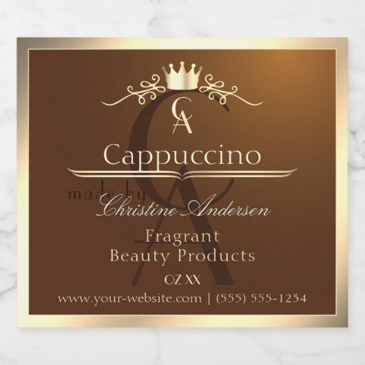 Bruin Productlabel Gouden Frame en Monogram Likeurfles Etiket (Enkel label)