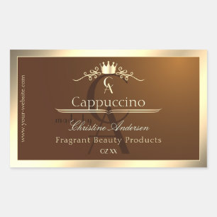 Bruin Productlabel Gouden Frame en Monogram Rechthoekige Sticker