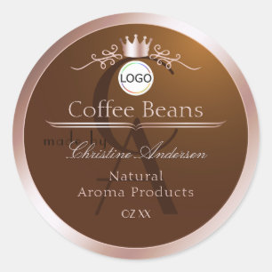 Bruin Productlabel Rosegouden Frame Logo Monogram Ronde Sticker