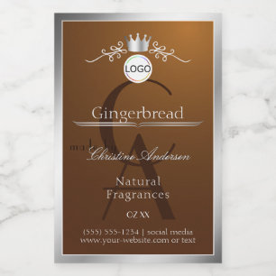 Bruin Productlabel Zilveren Frame Logo en Monogram Voedselcontainer Etiket