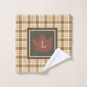 Bruin Pset Pattern Herfst Maple Leaf Monogram Bad Handdoek (Wasdoekje)
