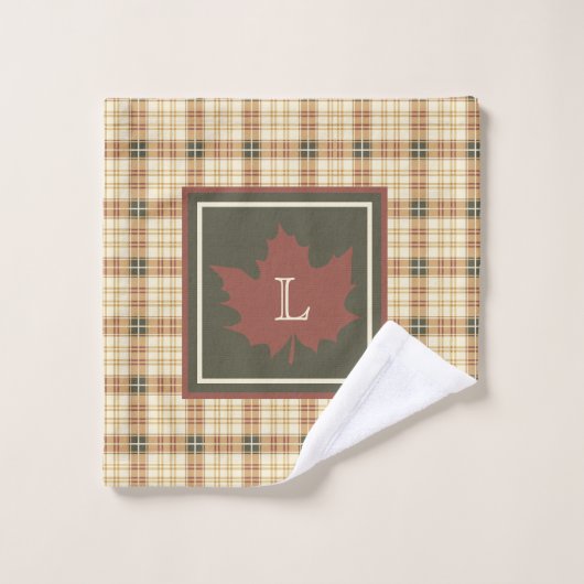 Bruin Pset Pattern Herfst Maple Leaf Monogram Bad Handdoek (Wasdoekje)