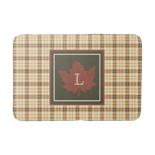 Bruin Pset Pattern Herfst Maple Leaf Monogram Badmat (Voorkant)