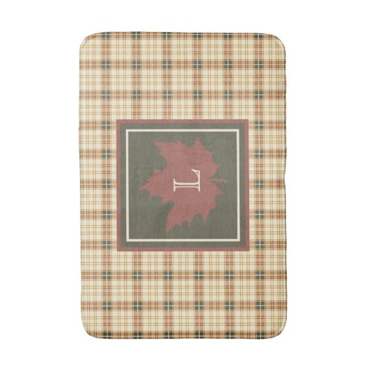 Bruin Pset Pattern Herfst Maple Leaf Monogram Badmat (Voorkant Verticaal)