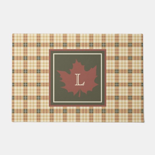 Bruin Pset Pattern Herfst Maple Leaf Monogram Deurmat (Voorkant)