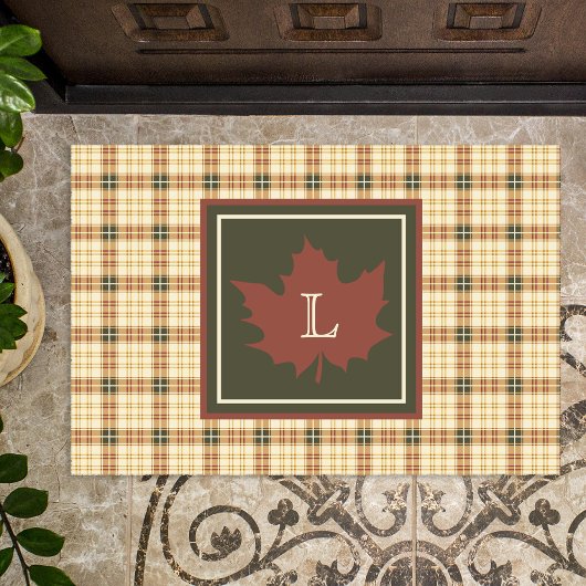 Bruin Pset Pattern Herfst Maple Leaf Monogram Deurmat