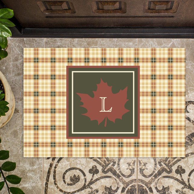 Bruin Pset Pattern Herfst Maple Leaf Monogram Deurmat (Creator heeft geüpload)