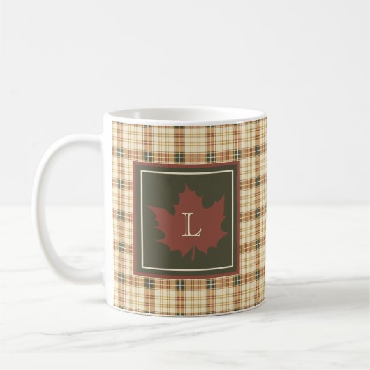 Bruin Pset Pattern Herfst Maple Leaf Monogram Koffiemok (Links)