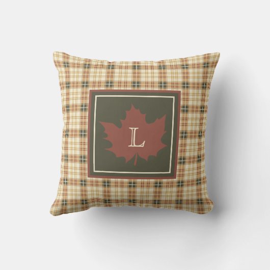 Bruin Pset Pattern Herfst Maple Leaf Monogram Kussen (Achterkant)