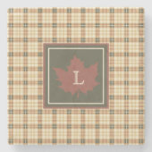 Bruin Pset Pattern Herfst Maple Leaf Monogram Stenen Onderzetter (Voorkant)