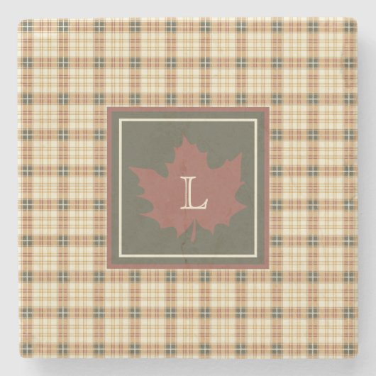 Bruin Pset Pattern Herfst Maple Leaf Monogram Stenen Onderzetter (Voorkant)