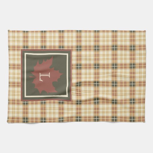 Bruin Pset Pattern Herfst Maple Leaf Monogram Theedoek (Horizontaal)