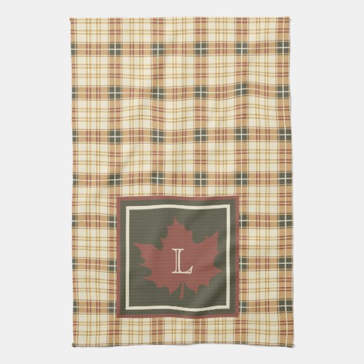 Bruin Pset Pattern Herfst Maple Leaf Monogram Theedoek (Verticaal)