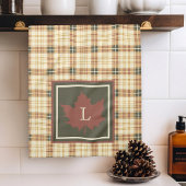 Bruin Pset Pattern Herfst Maple Leaf Monogram Theedoek