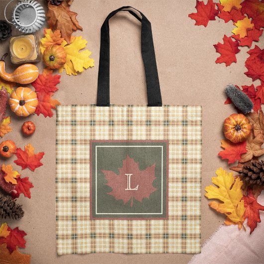 Bruin Pset Pattern Herfst Maple Leaf Monogram Tote Bag