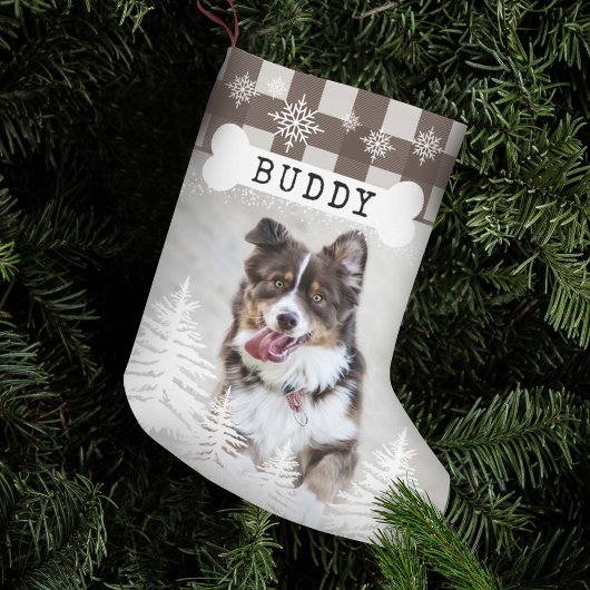 Bruin Pset Rustic Pine Trees Dog Bone Pet Foto Kleine Kerstsok
