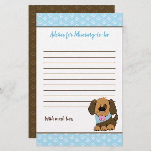 Bruin Puppy Dog Baby shower Advice Card (Voorkant / Achterkant)