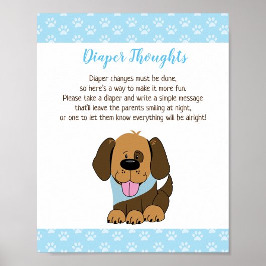 Bruin Puppy Dog Baby shower Diaper Thoughts Game Poster (Voorkant)