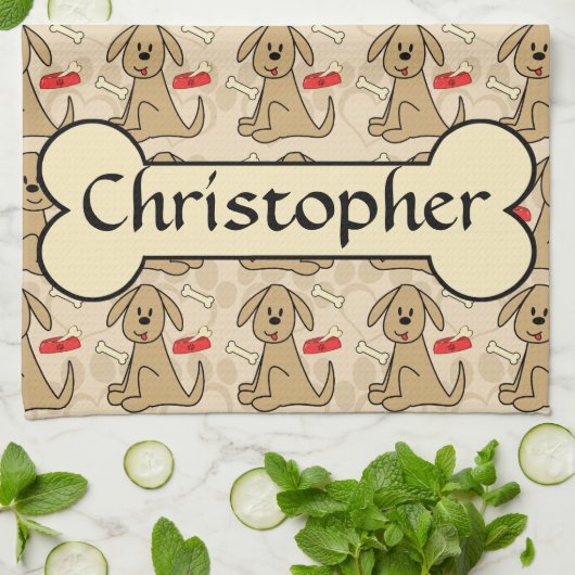 Bruin puppy Dog grafisch ontwerp aanpassen Theedoek (Gevouwen)