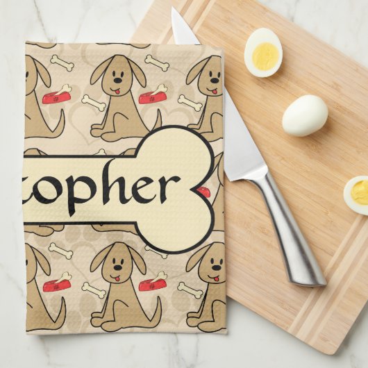 Bruin puppy Dog grafisch ontwerp aanpassen Theedoek (Quarter Fold)