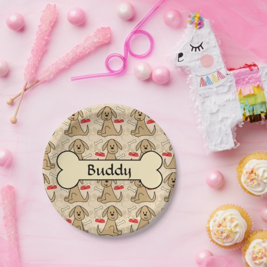Bruin puppy Dog-ontwerp personaliseren Papieren Bordje (Feest)