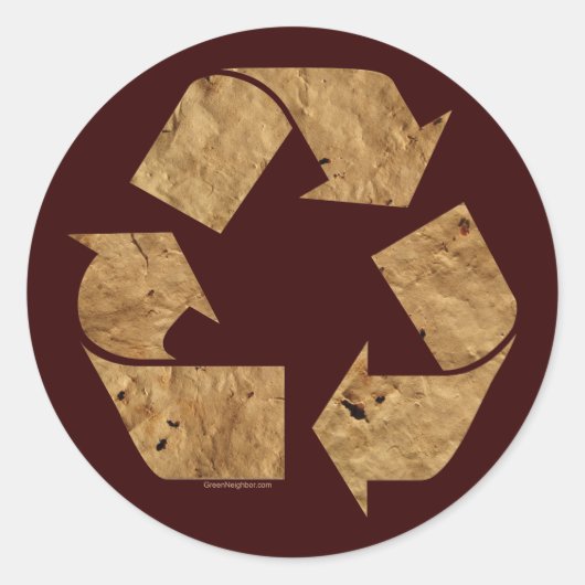 Bruin Recyclen bord Ronde Sticker (Voorkant)