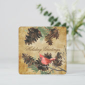 Bruin. Red Kardinaal Pine Cones Holiday Kaart (Staand voorkant)