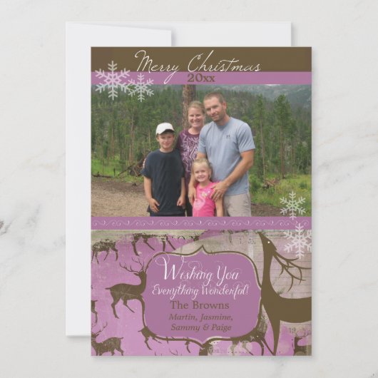 Bruin rendiertje op lavender Photo Holiday Kaart (Voorkant)