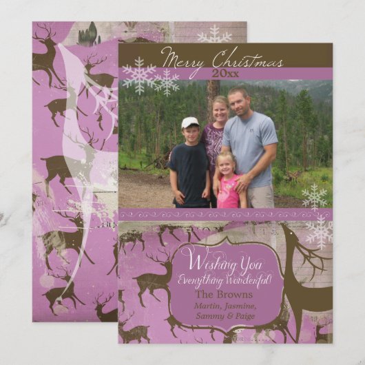 Bruin rendiertje op lavender Photo Holiday Kaart (Voorkant / Achterkant)